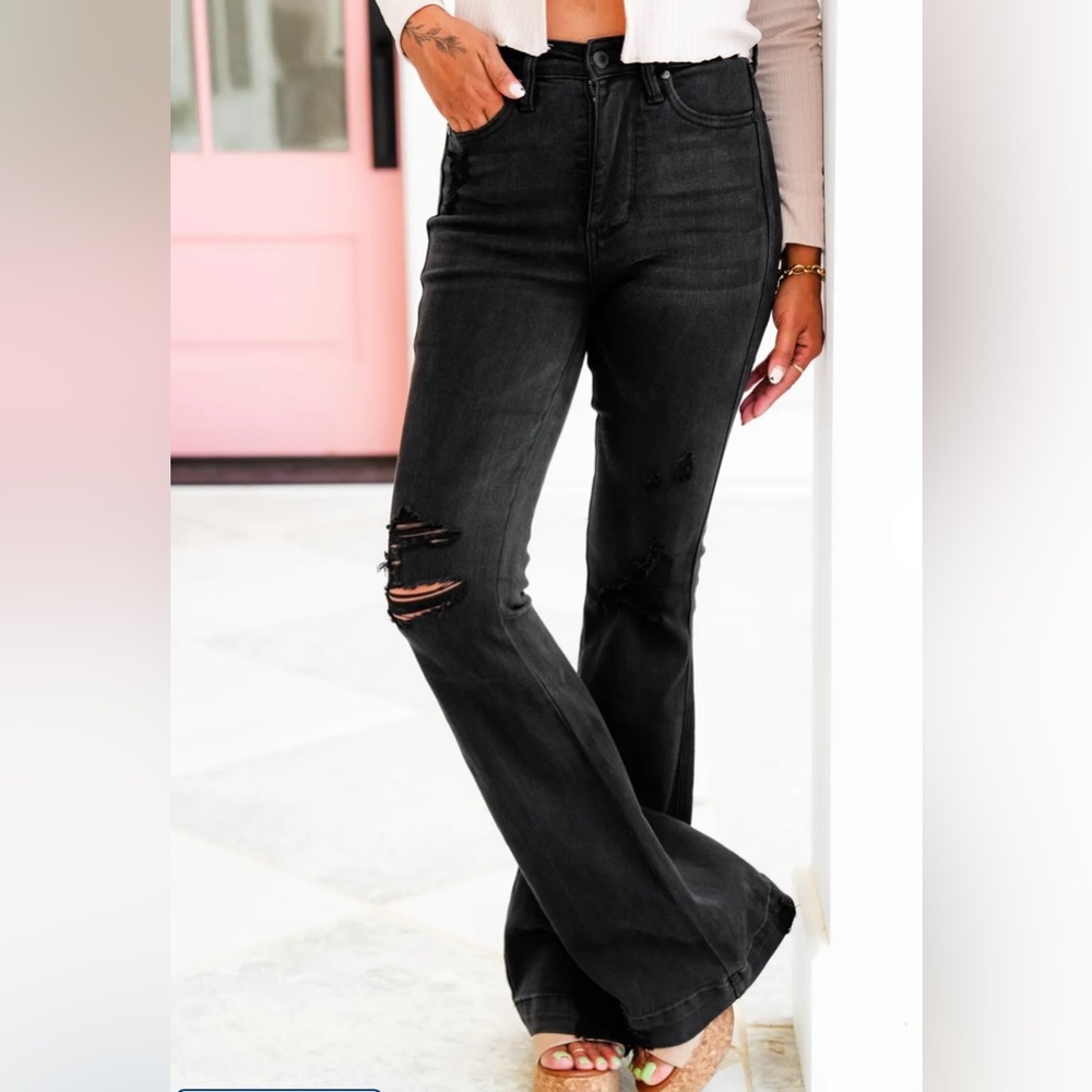 Judy Blue Black Distressed Flare Jeans